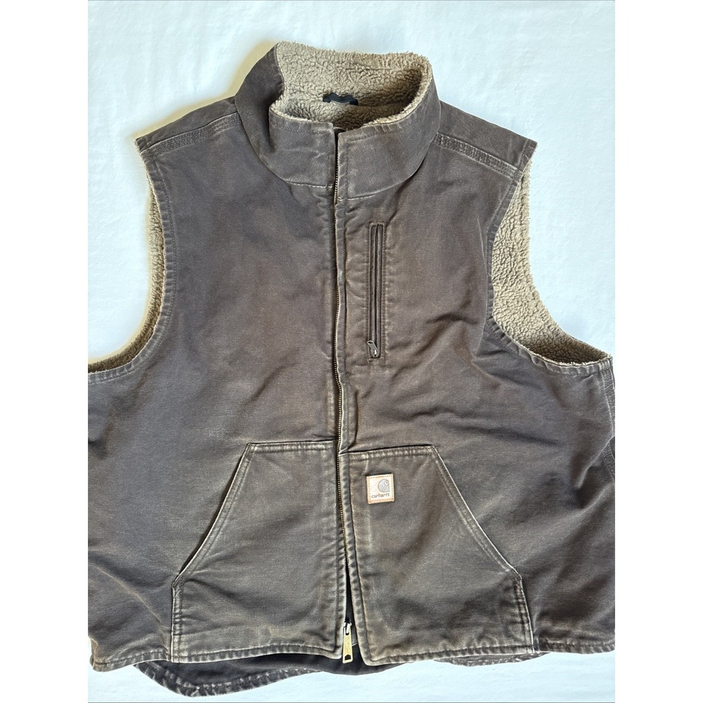 Carhartt Brown Sherpa Lined Zip Stand-Up Collar Work Vest Men's  XL